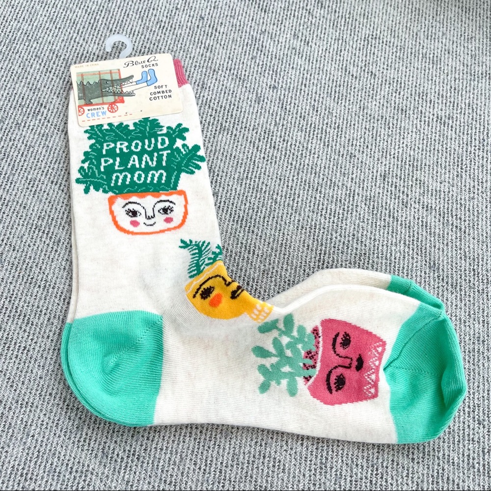 NWT Blue Crew Proud Plant Mom Green and White Cotton Socks Size 9-10